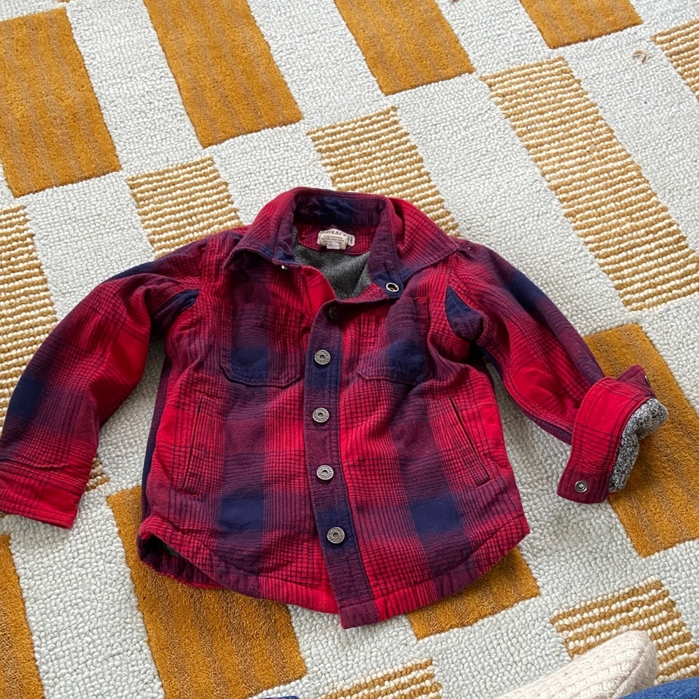 Duluth Trading Co.  red plaid fleece lined shacket size 2T